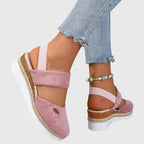 Suede Velcro Slingback Braided Platform Espadrille Sandal