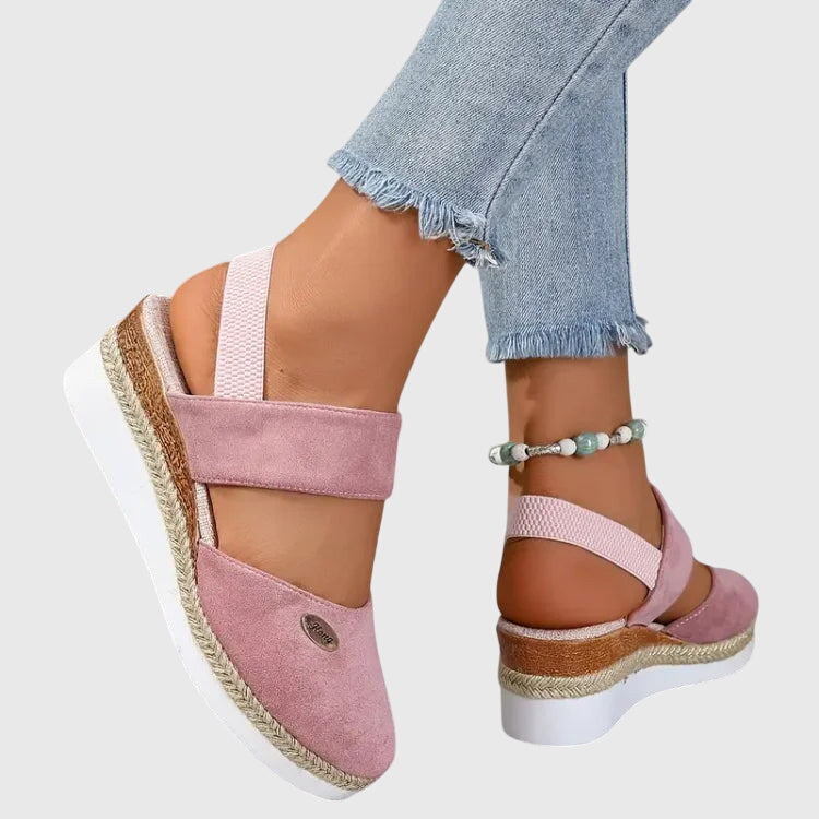 Suede Velcro Slingback Braided Platform Espadrille Sandal