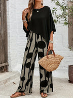 Abstract Print Wide Leg Trouser Batwing Top Two Piece Set