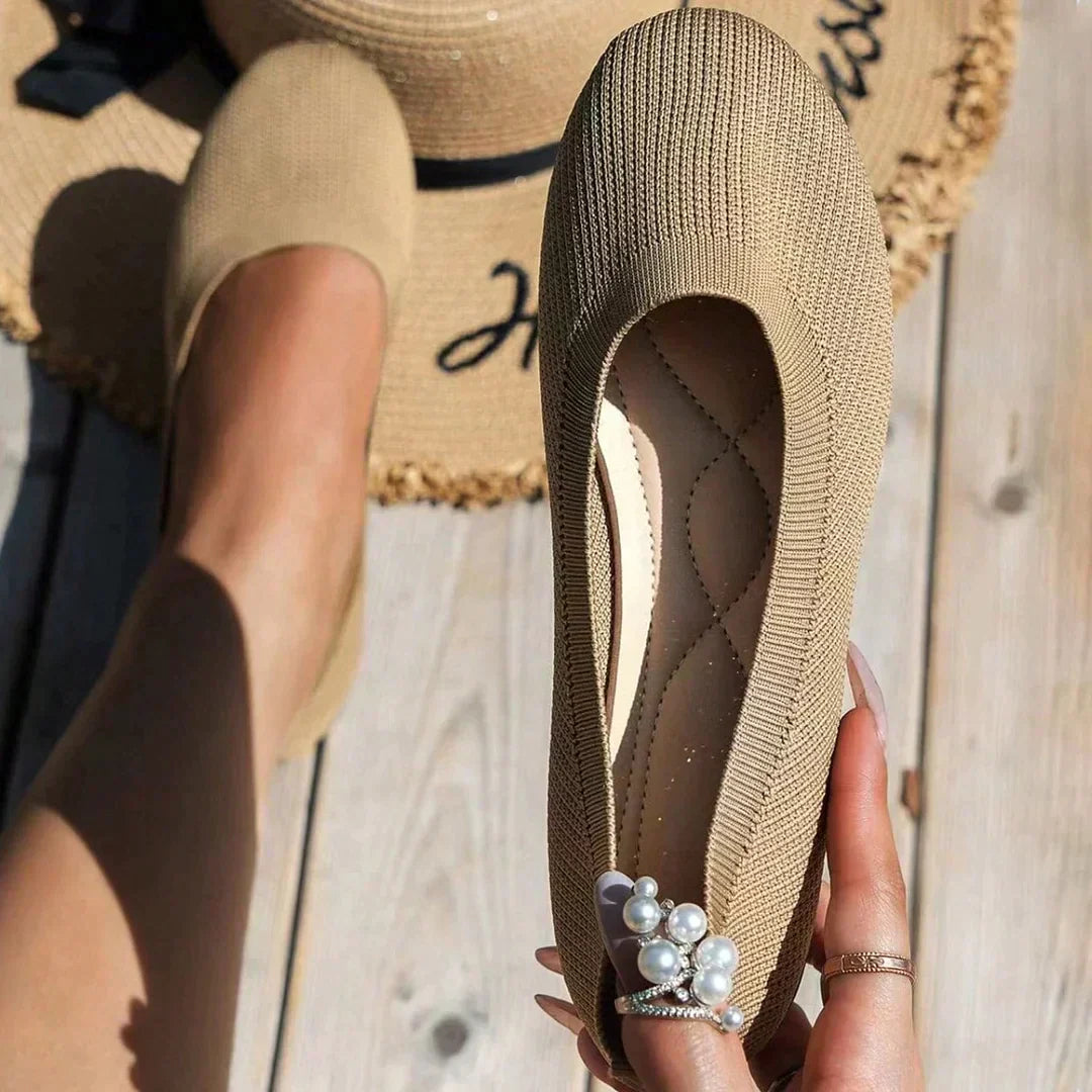 Ribbed Knit Slip On Cushioned Insole Round Toe Ballet Flat