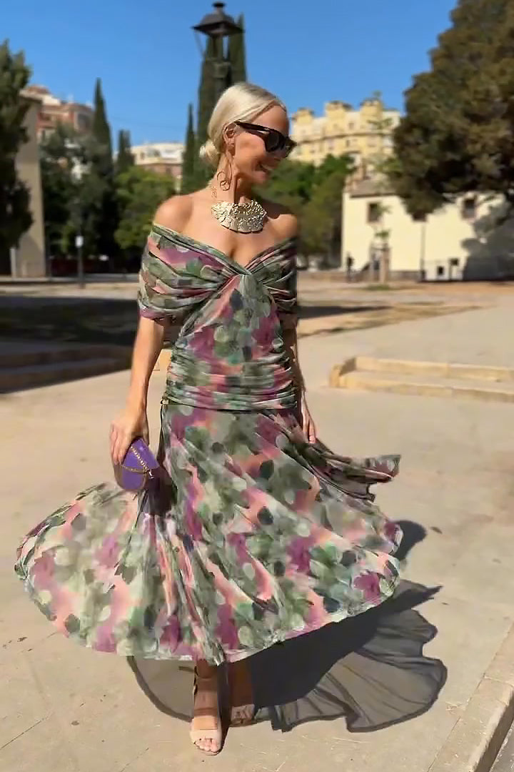 Wrap V-Neck Sheer Overlay Ruched Waist Maxi Dress - Wedding Guest