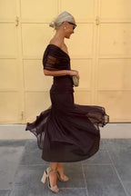Wrap V-Neck Sheer Overlay Ruched Waist Maxi Dress - Wedding Guest