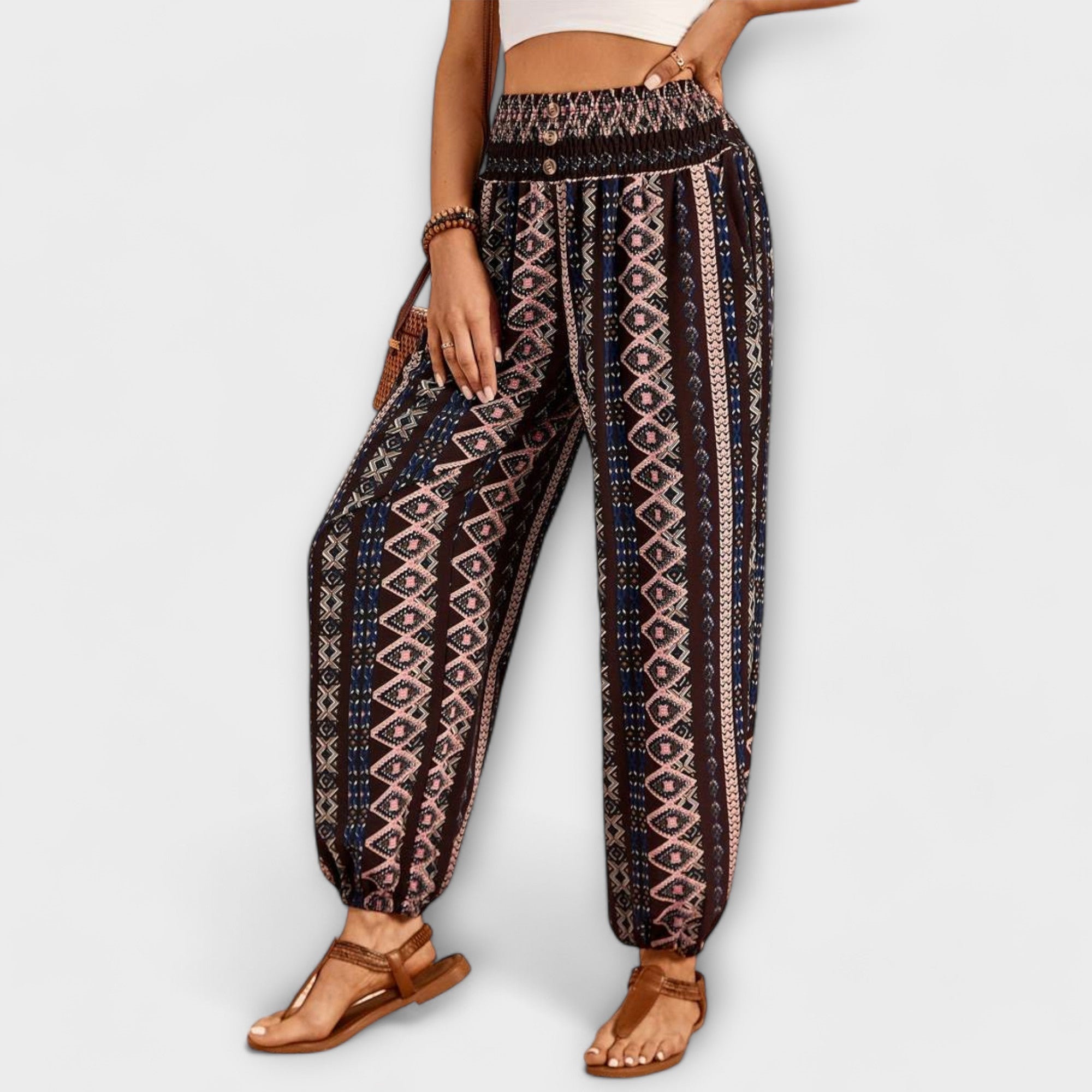 Tribal Print Smocked High Waist Harem Boho Pant