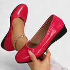 Croc Embossed Patent Slip On Low Wedge Flat