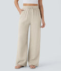 Smocked High Waist Drawstring Wide Leg Linen Pant