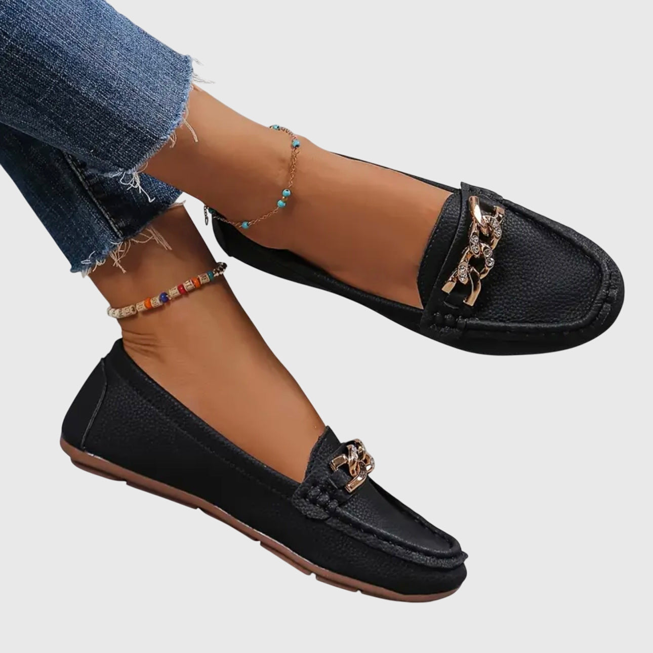 Crystal Chain Embellished Pebbled Leather Slip-On Loafer
