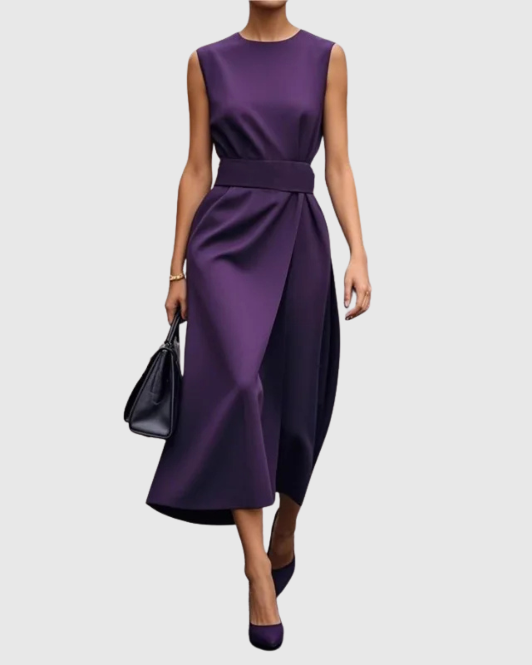 Sleeveless Belted Wrap Front Split Elegant Midi Dress