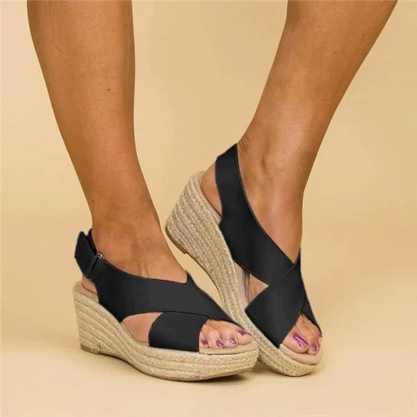 Crossover Strap Espadrille Wedge Slingback Sandals