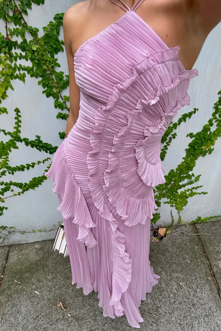 Pleated Ruffle Halter Homecoming Dress