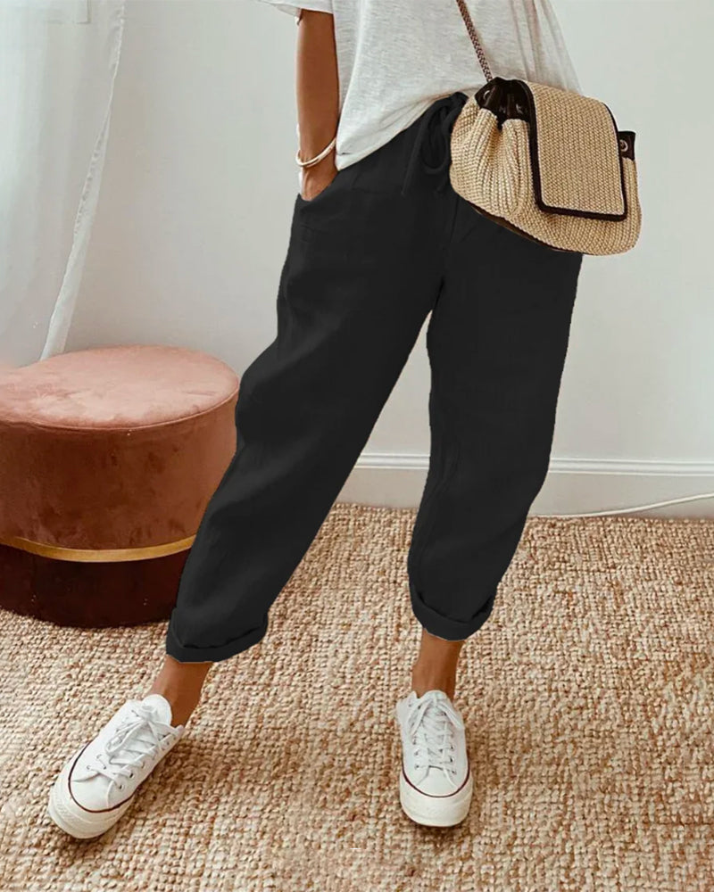 Drawstring Jogger Roll Cuff Relaxed Linen Pant