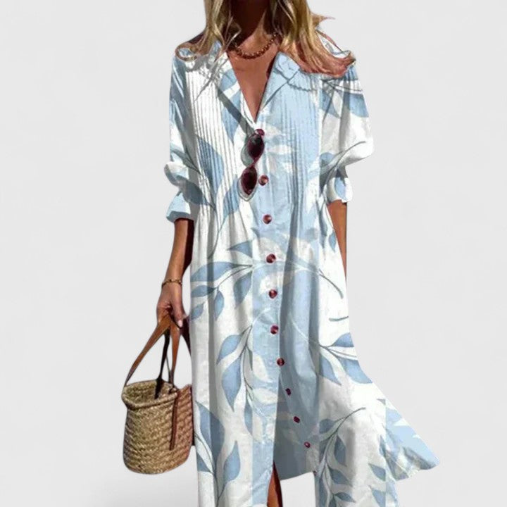 Watercolour Floral Hem Button Front Boho Maxi Dress