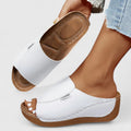 Leather Peep Toe Comfort Wedge Slide Sandal