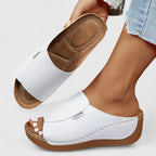 Leather Peep Toe Comfort Wedge Slide Sandal