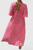 Tropical Stripe Print V Neck Puff Sleeve Empire Waist Maxi Dress