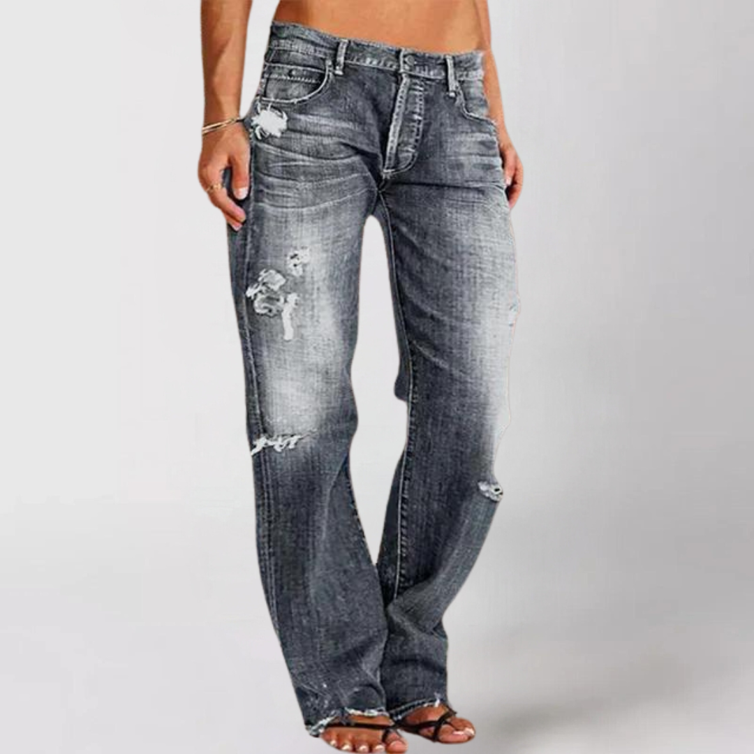 Distressed Ripped Low Rise Wide Leg Casual Denim Jean