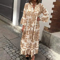 Baroque Floral Print V Neck Lantern Sleeve Tiered Boho Maxi Dress