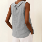 Sleeveless Roll Collar Relaxed Linen Blouse