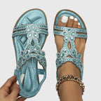 Rhinestone Embellished Cut Out Velcro Flat Sandal