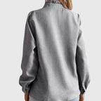 Ruffle Trim Button Down Long Sleeve Textured Blouse