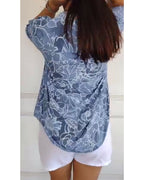 Floral Print V-Neck Half Sleeve Casual Blouse