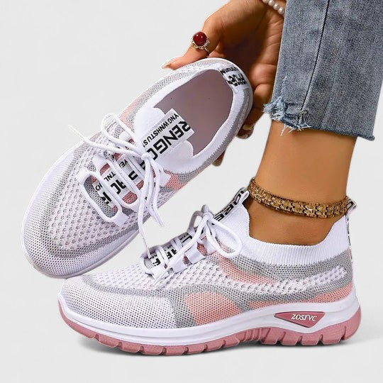Graphic Tab Lace Up Mesh Breathable Running Sneaker