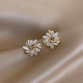 Opal Marquise Petal Swirl Gold Tone Stud Earring