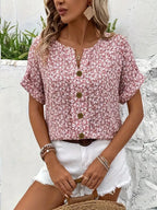 Ditsy Floral Button Front Short Sleeve Summer Blouse