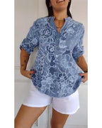 Floral Print V-Neck Half Sleeve Casual Blouse