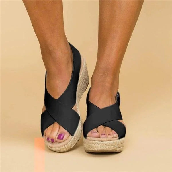 Crossover Strap Espadrille Wedge Slingback Sandals