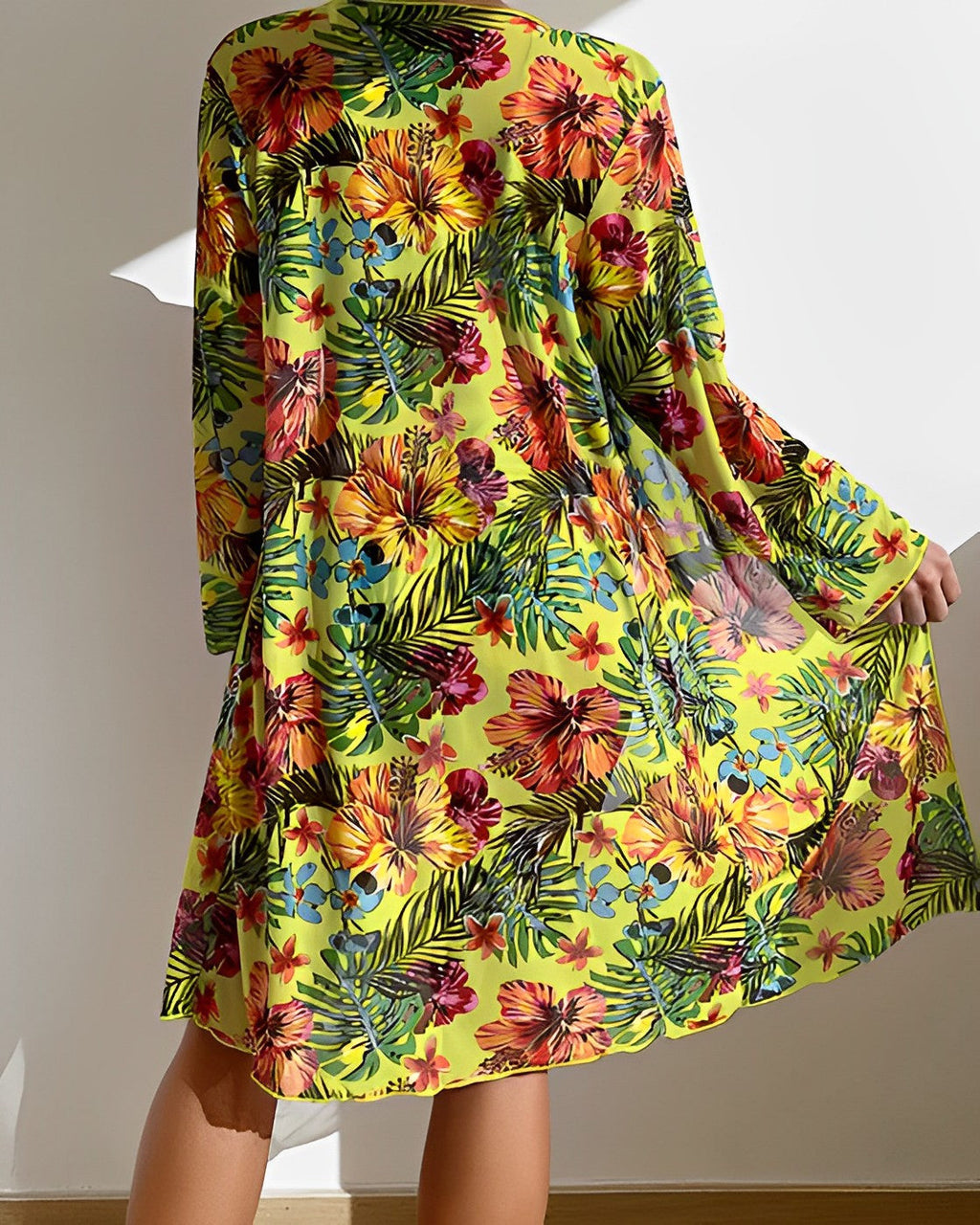 Tropical Floral Tie Front Bikini with Kimono Cover Up Set