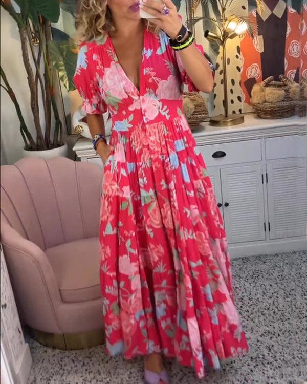 Floral Tiered Boho Flowy Maxi Dress