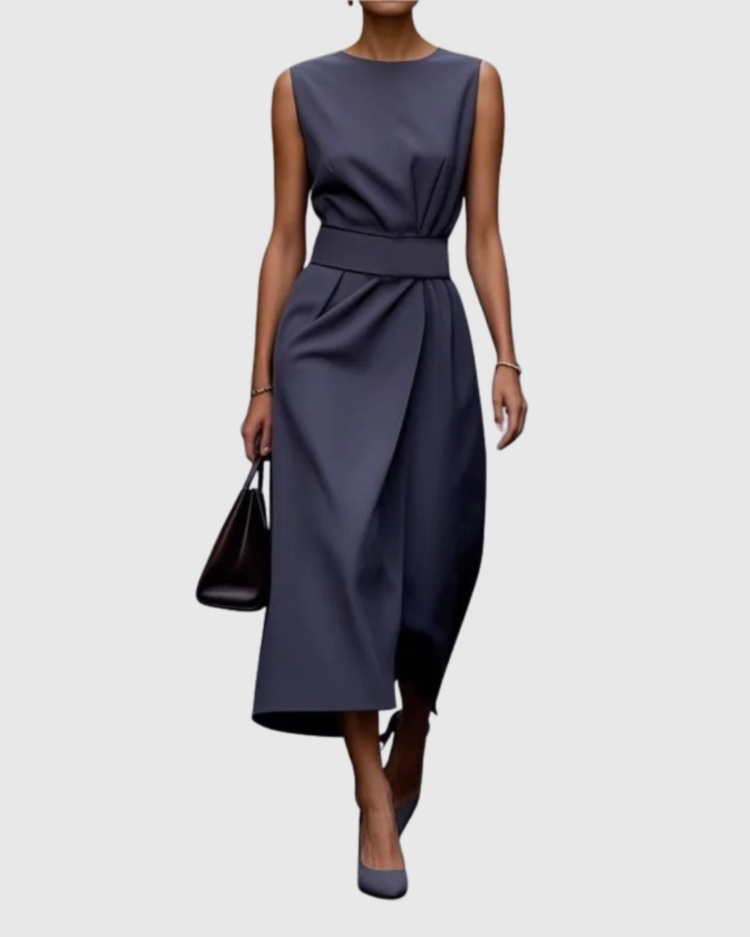 Sleeveless Belted Wrap Front Split Elegant Midi Dress