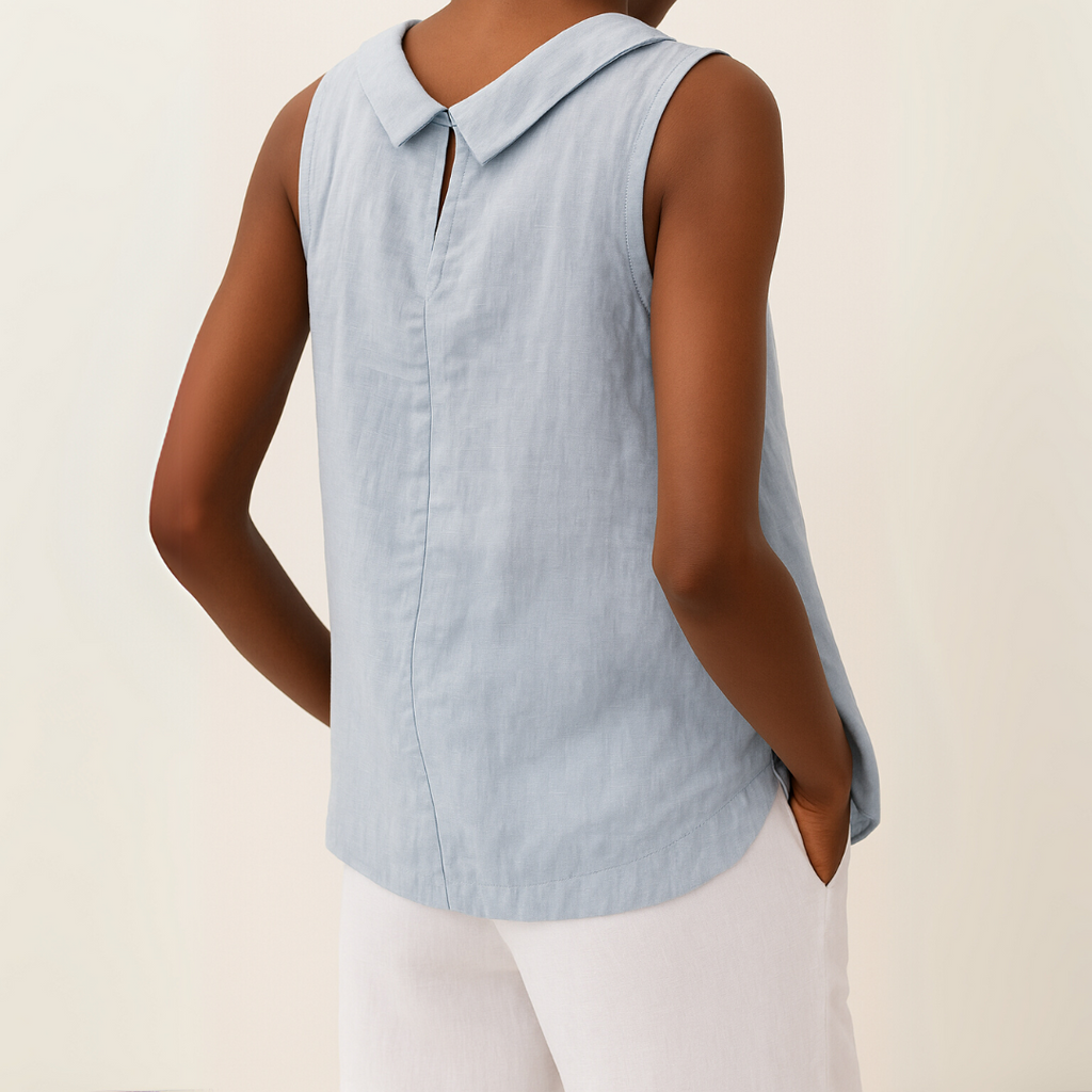 Sleeveless Roll Collar Relaxed Linen Blouse
