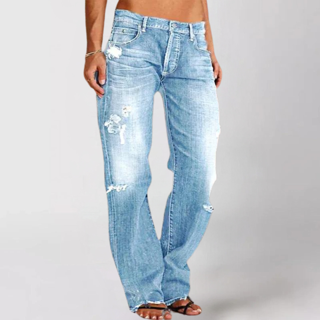 Distressed Ripped Low Rise Wide Leg Casual Denim Jean