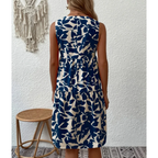 Botanical Leaf Print Tiered Sleeveless V-Neck Mini Dress