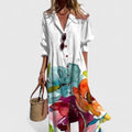 Watercolour Floral Hem Button Front Boho Maxi Dress