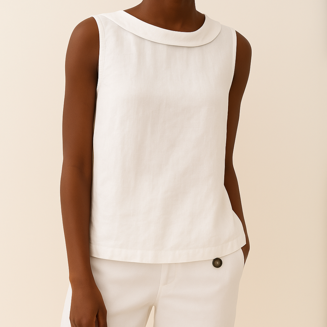 Sleeveless Roll Collar Relaxed Linen Blouse