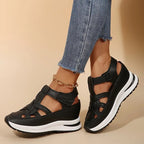 Woven Cut Out Velcro Ankle Strap Flatform Sport Sandals
