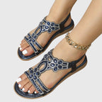 Rhinestone Embellished Cut Out Velcro Flat Sandal