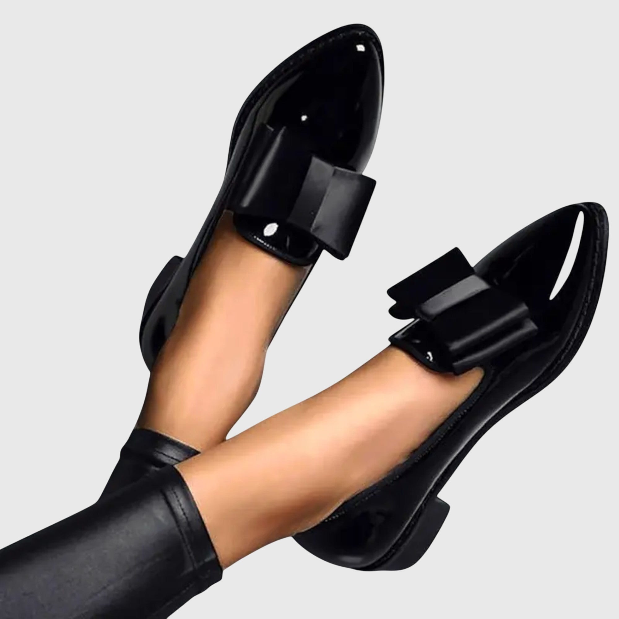 Patent Leather Contrast Bow Detail Pointed Toe Slip On Loafer