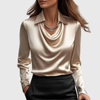 Satin Cowl Neck Collar Long Sleeve Elegant Blouse