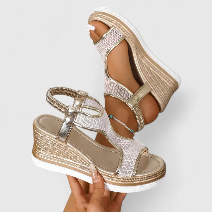 Mesh Peep Toe Platform Wedge Sandals