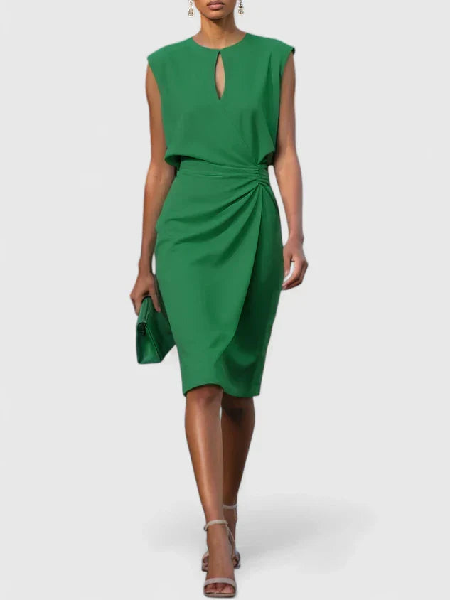 Keyhole Ruched Waist Asymmetric Bodycon Midi Dress - Formal