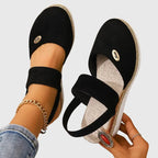 Suede Velcro Slingback Braided Platform Espadrille Sandal