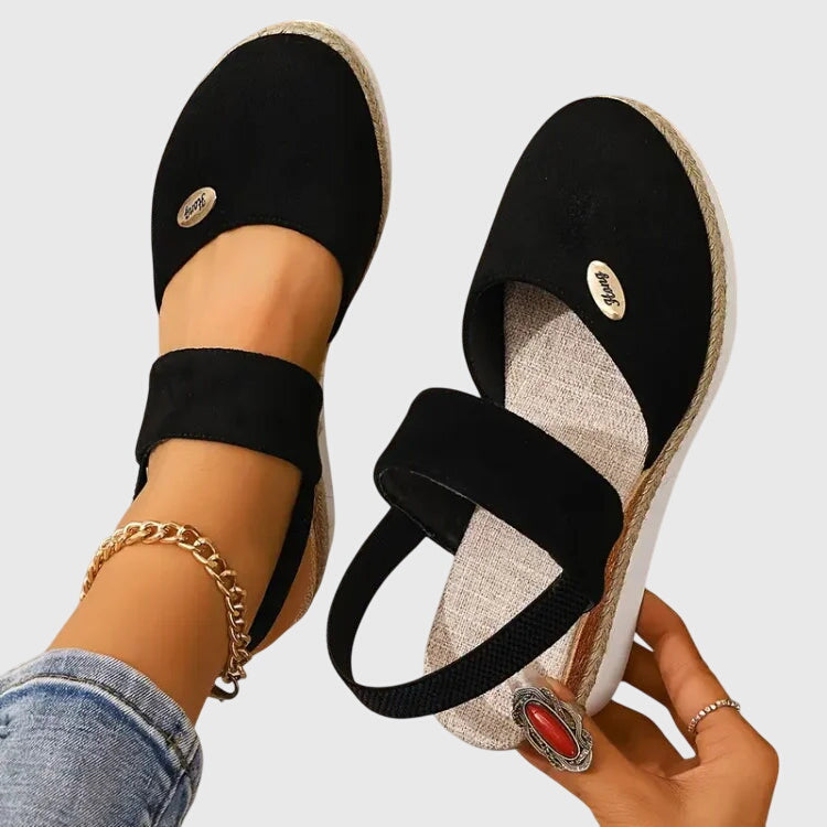 Suede Velcro Slingback Braided Platform Espadrille Sandal