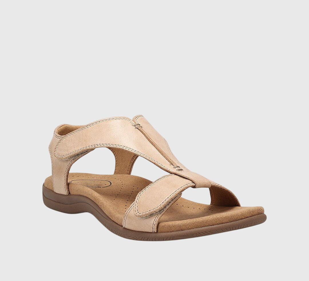 T-Bar Hook Loop Leather Orthopedic Comfort Flat Sandal