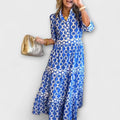 Chain Print Tiered Shirt Casual Midi Dress