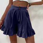 High Waist Ruffle Hem Single Button Casual Cotton Short