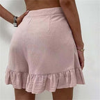 High Waist Ruffle Hem Single Button Casual Cotton Short