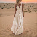 Polka Dot V Neck Tassel Tie Smocked Boho Flowy Maxi Dress